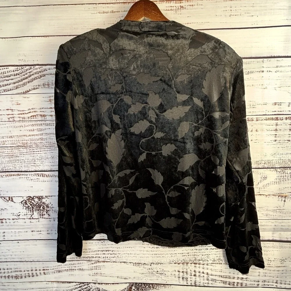 Vintage Black Burnout Velvet Sheer Blouse Cardigan M USA Whimsigoth Witchy Artsy